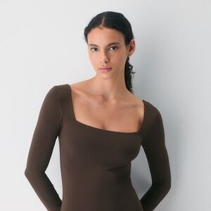 QINSEN Women's Square Neck Bodysuit Long Sleeve Double Lined